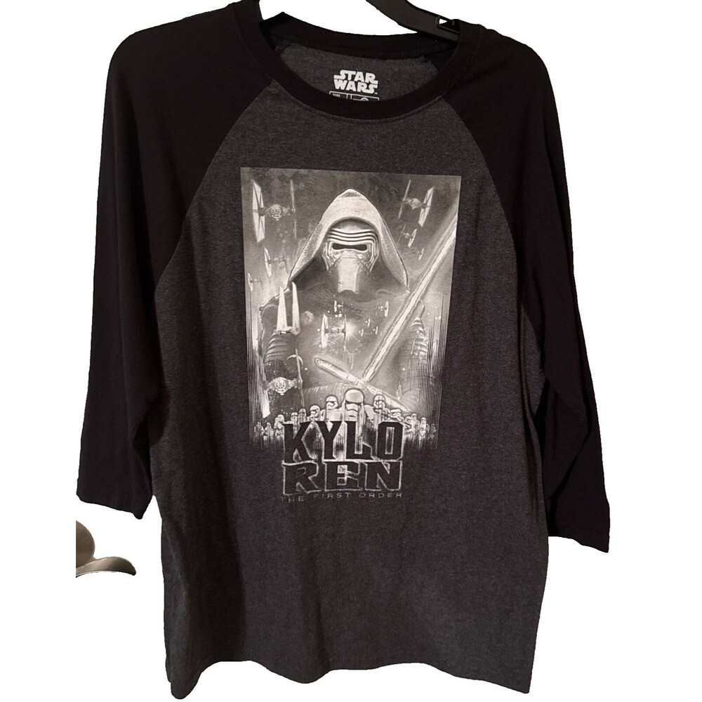 Star Wars Kylo Ren, The First Order, Gray Black White T-Shirt, 3/4 Sleeve, L